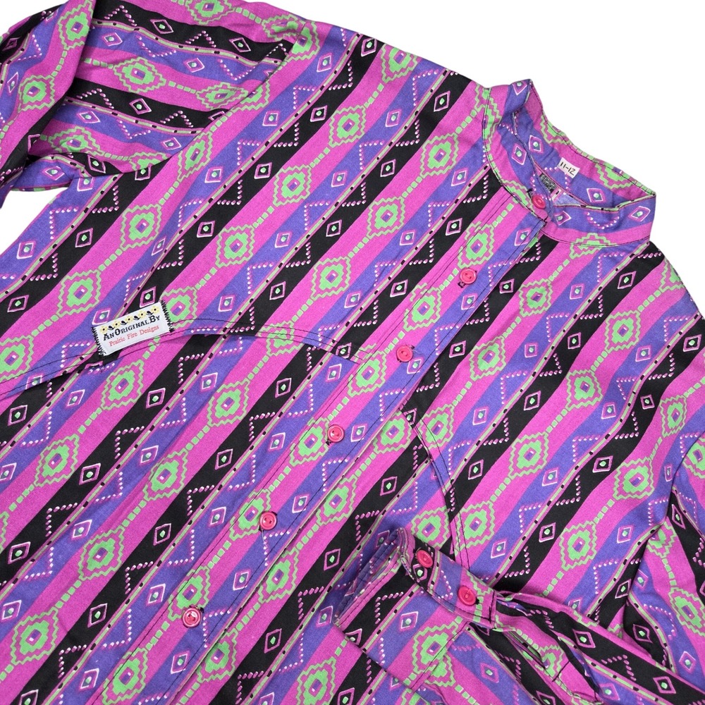 Vintage Western Shirt Womens Large Purple Aztec Geometric Button Rodeo‎ 80s 90s